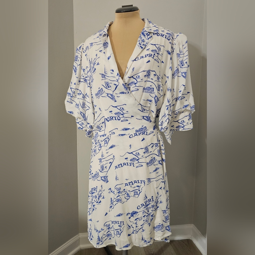 Anthropologie Maeve NWT Short-Sleeve Collared Wrap Mini Dress Amalfi Capri Sz XL